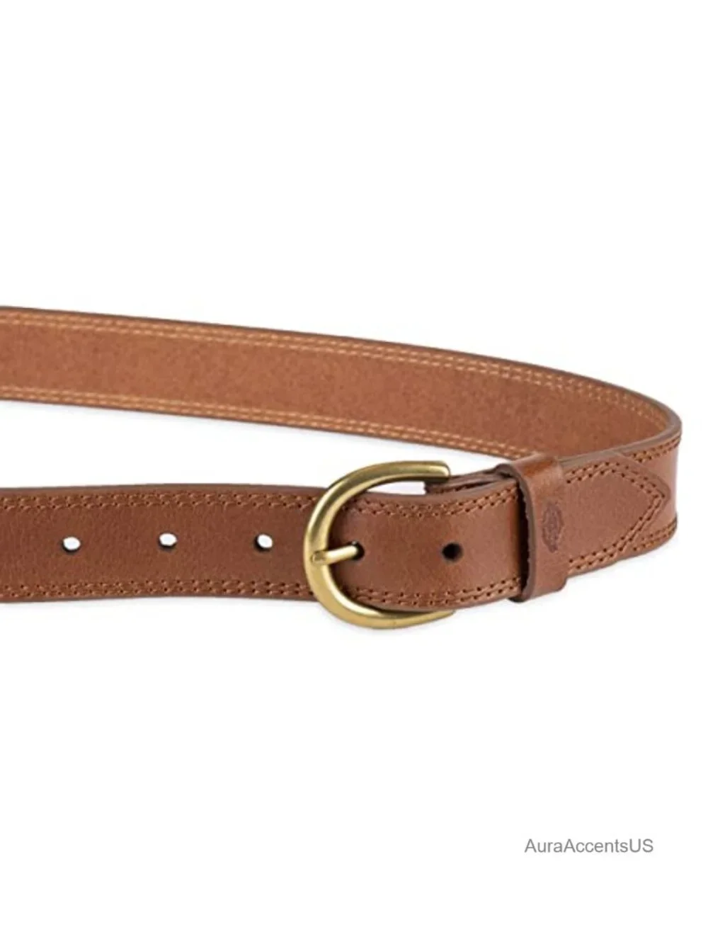 Genuine Leather Casual Workwear Belt with Round Harness Buckle - 7 Holes